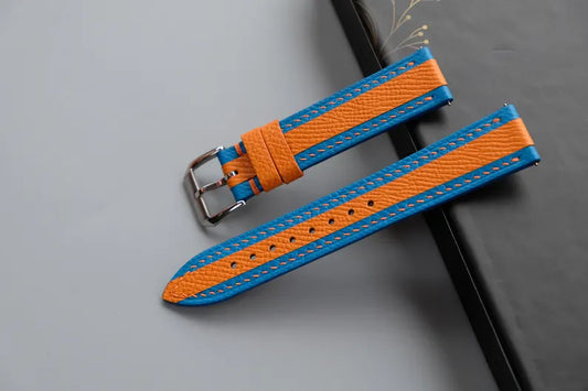 Blue & Orange Epsom Leather Watch Strap - HCH-011