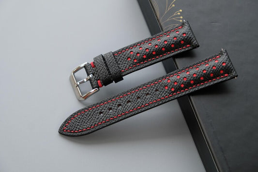 Black Epsom Leather Watch Strap: Custom Handmade Band - HCH-013