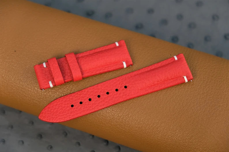 Red Togo Leather Watch Strap - HCH-015