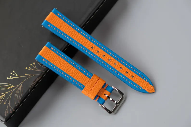 Blue & Orange Epsom Leather Watch Strap - HCH-011