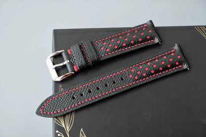 Black Epsom Leather Watch Strap: Custom Handmade Band - HCH-013