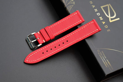 Red Epsom Leather Watch Strap: Handmade Custom Band - HCH-012