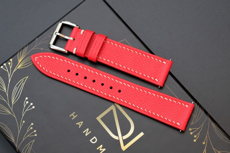 Red Epsom Leather Watch Strap: Handmade Custom Band - HCH-012