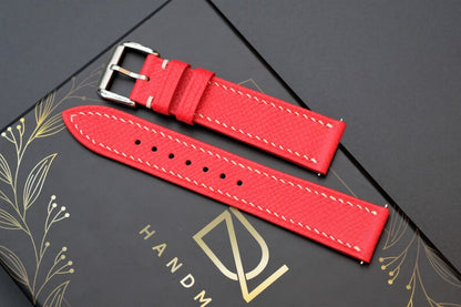 Red Epsom Leather Watch Strap: Handmade Custom Band - HCH-012