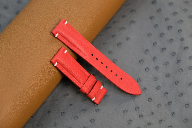 Red Togo Leather Watch Strap - HCH-015