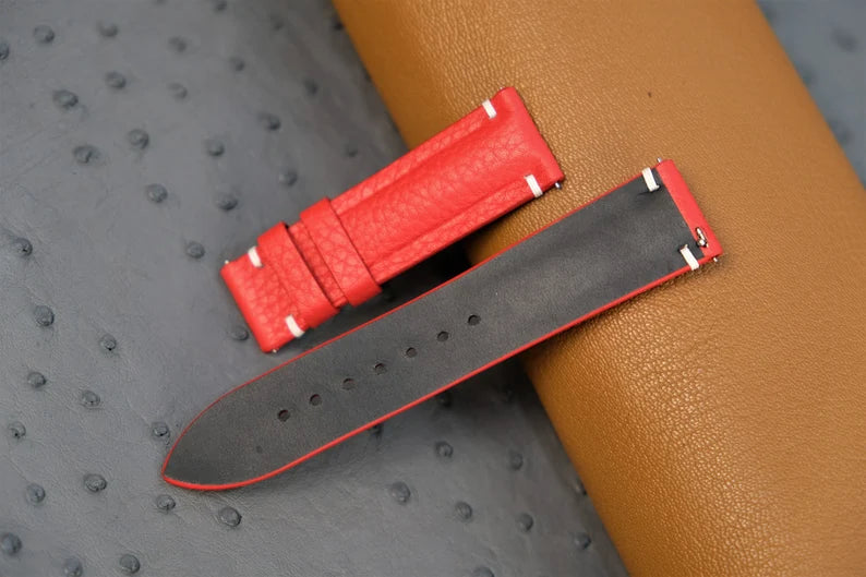 Red Togo Leather Watch Strap - HCH-015