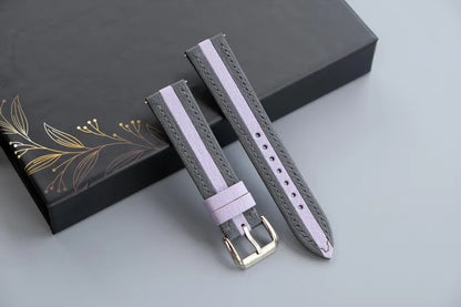 Two-Tone Leather Watch Strap: Gray & Lavender Chevre Sully, Handmade - HCH-017