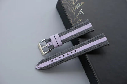 Two-Tone Leather Watch Strap: Gray & Lavender Chevre Sully, Handmade - HCH-017
