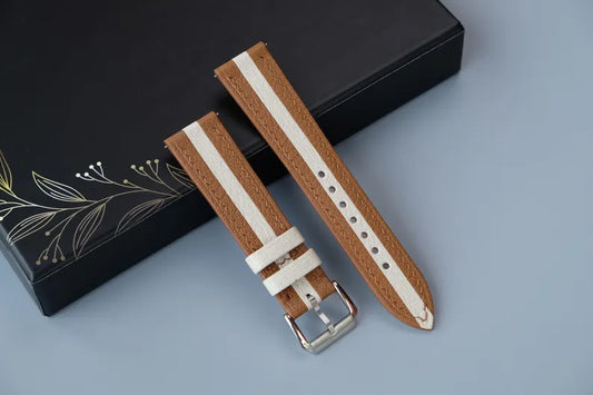 Two-Tone Leather Watch Strap: Golden Tan & Cream Chevre Sully, Custom Size - HCH-018