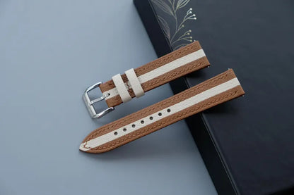 Two-Tone Leather Watch Strap: Golden Tan & Cream Chevre Sully, Custom Size - HCH-018