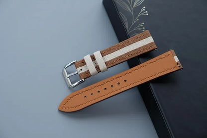 Two-Tone Leather Watch Strap: Golden Tan & Cream Chevre Sully, Custom Size - HCH-018